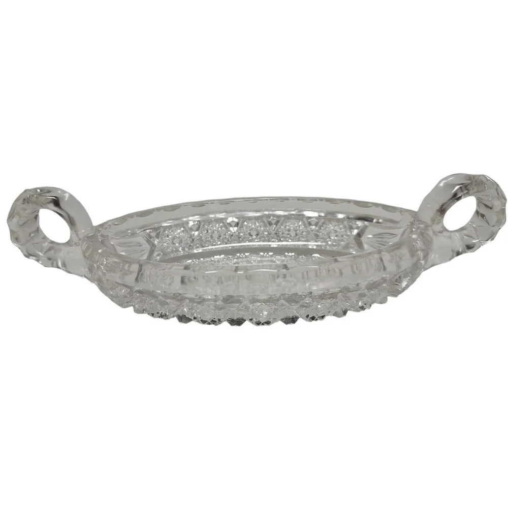 Antique Imperial Glass‎ Bowl 495 Hobstar Band with Cane Dish 1914 Double Handles